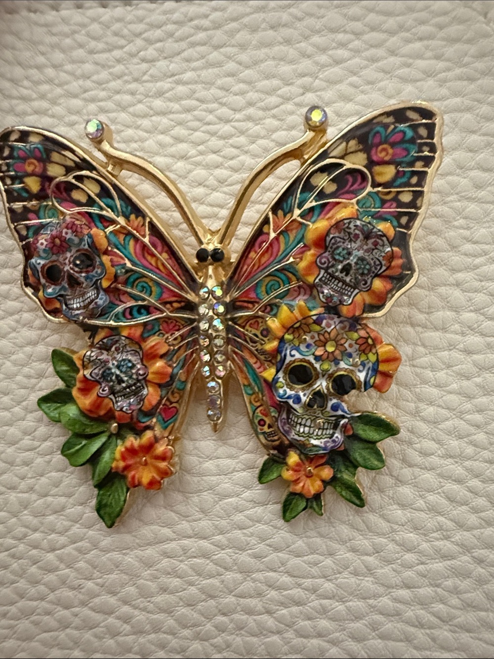 Colorful Day of the Dead Butterfly Brooch – Multicolor